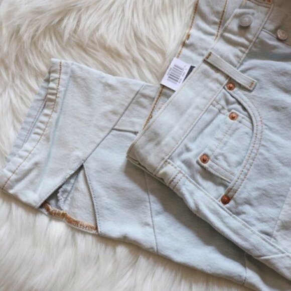 NWT Levis 501 Original Light Blue Wash Cutout Cropped Denim Jeans Size 26 - Picture 7 of 14